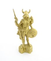 A 20thC cast brass model of Viking warrior with spear and shield. Approx. 9 1/2" high Please