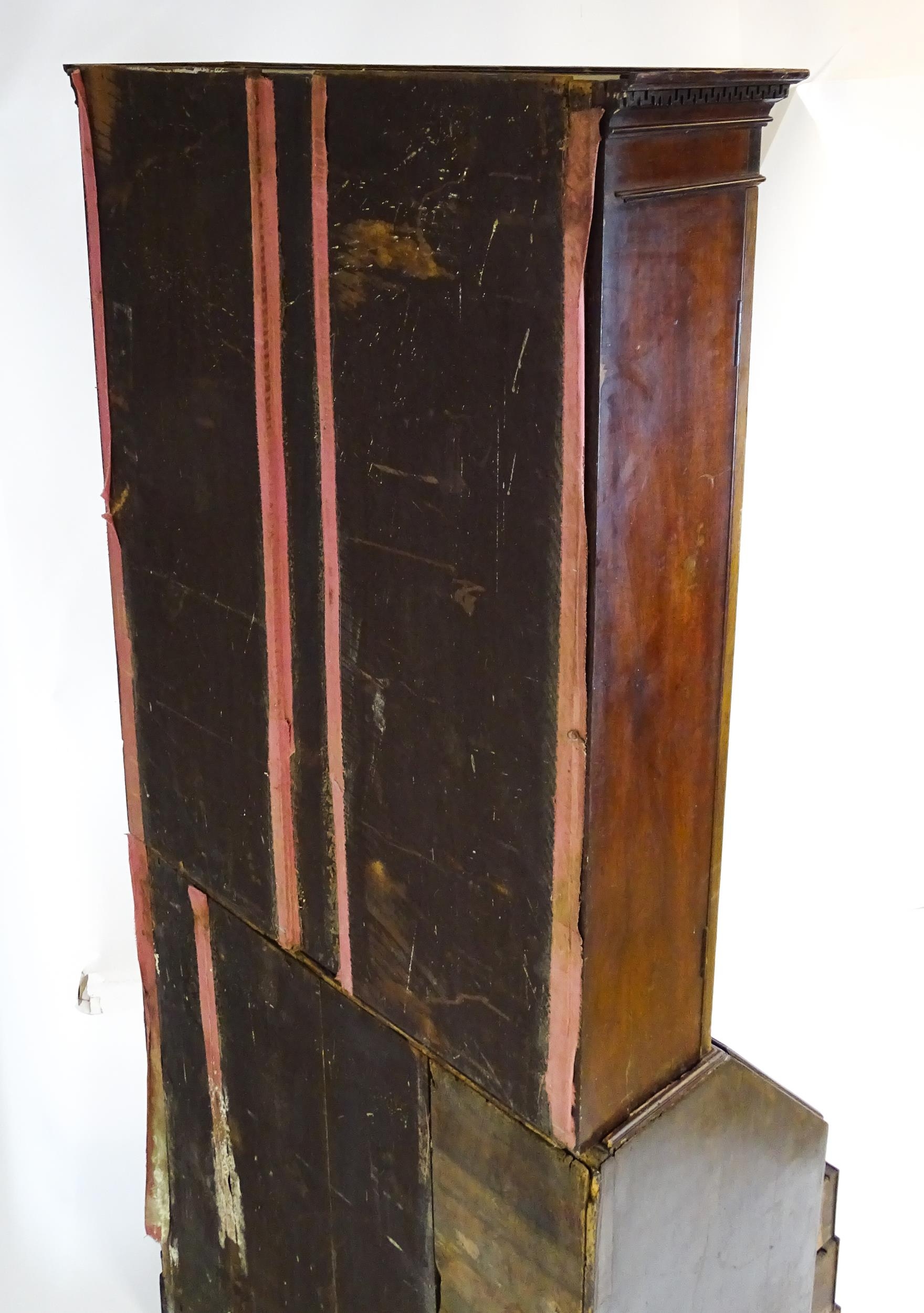 A Georgian mahogany bureau bookcase, with a moulded top above two astragal glazed doors and a fall - Image 2 of 11