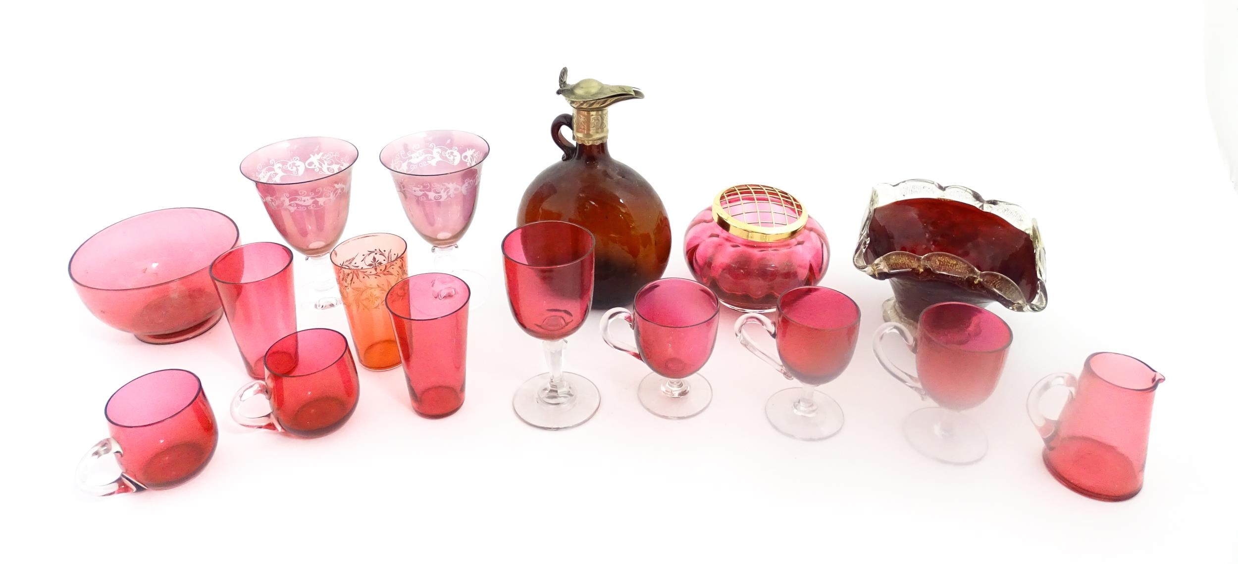 A quantity of Victorian and later assorted glassware to include cranberry glass beakers, drinking - Image 14 of 14