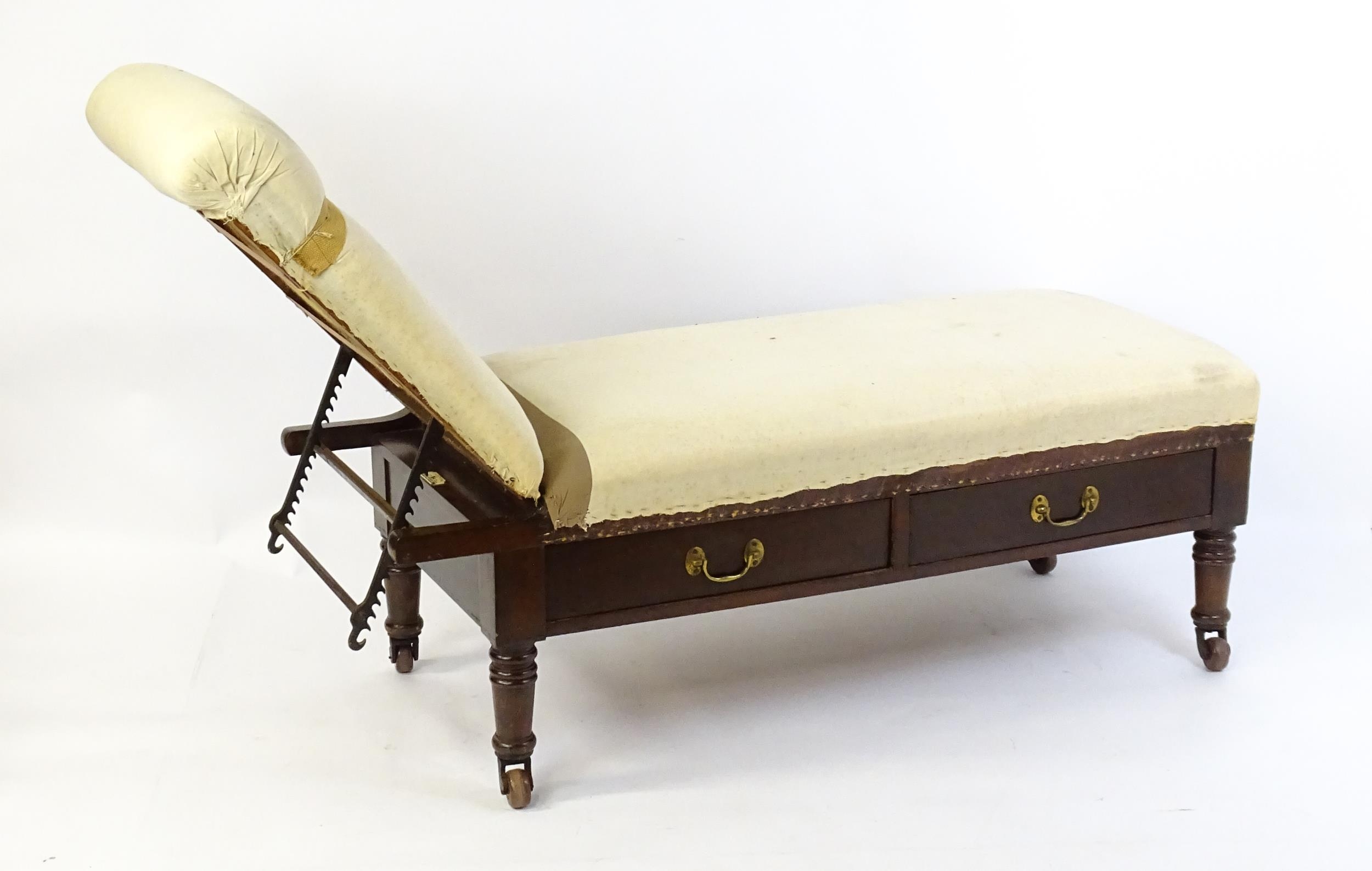 A Victorian 'Carters Literary Machine' day bed with an adjustable backrest above two short drawers - Image 9 of 10