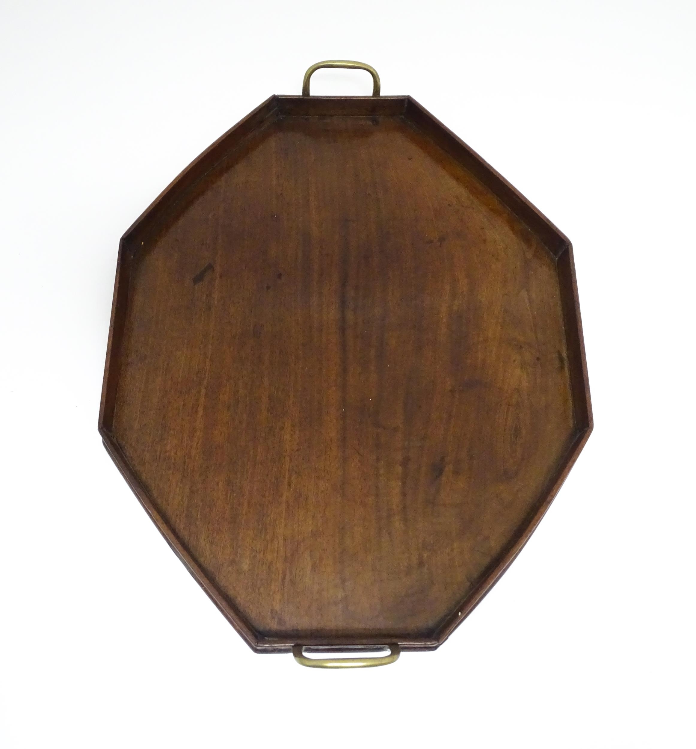 A late 19th / early 20thC mahogany tray of octagonal form with twin handles. Approx. 21 1/4" x 16 - Image 7 of 7
