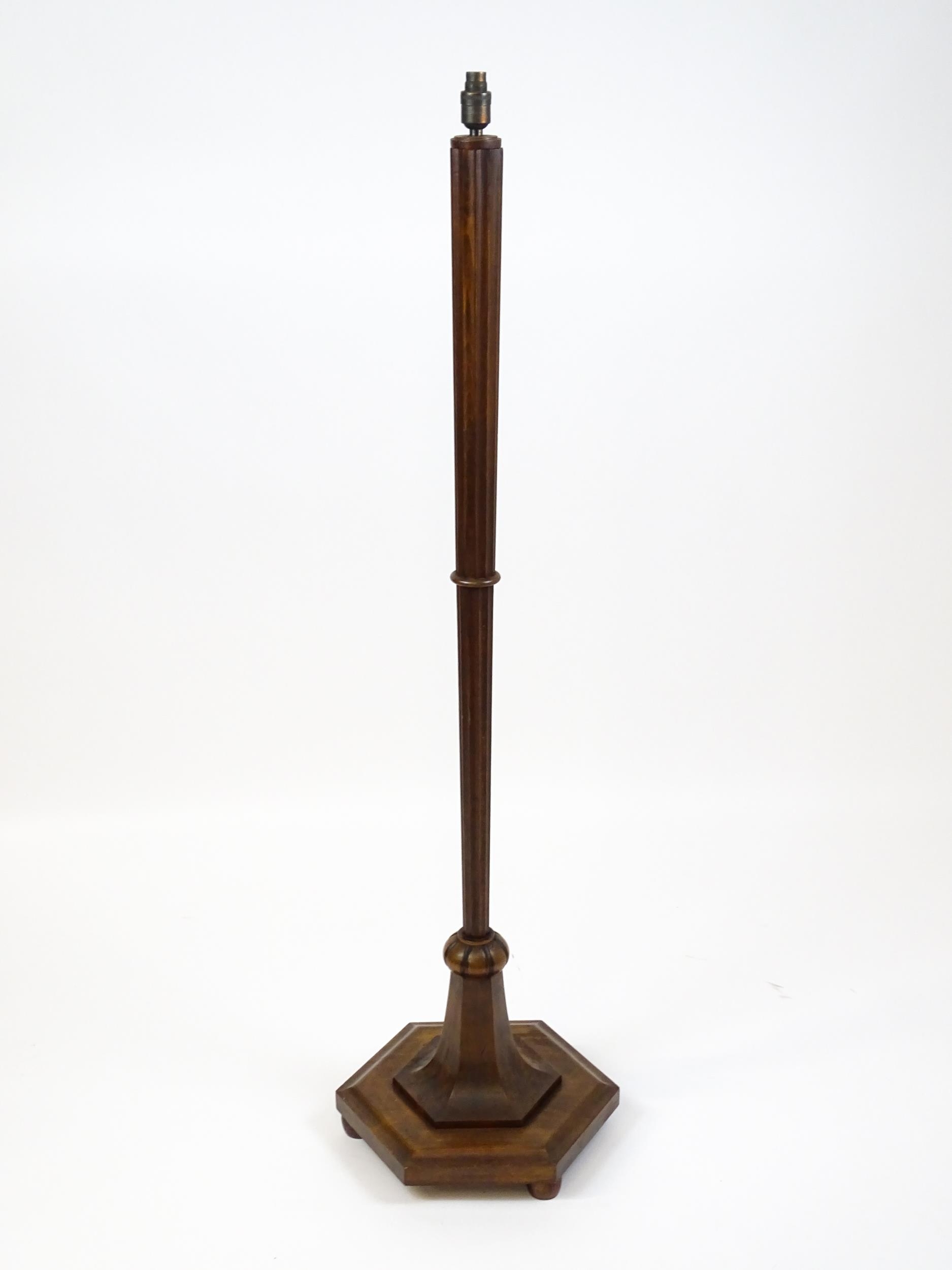 An Art Deco style oak standard lamp with a chamfered stem and a moulded hexagonal base. Approx. - Image 6 of 7