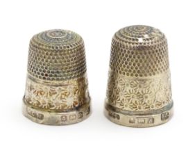 Two silver thimbles hallmarked Birmingham 1928 maker Henry Griffith & Sons Ltd and Birmingham 1925