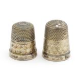 Two silver thimbles hallmarked Birmingham 1928 maker Henry Griffith & Sons Ltd and Birmingham 1925