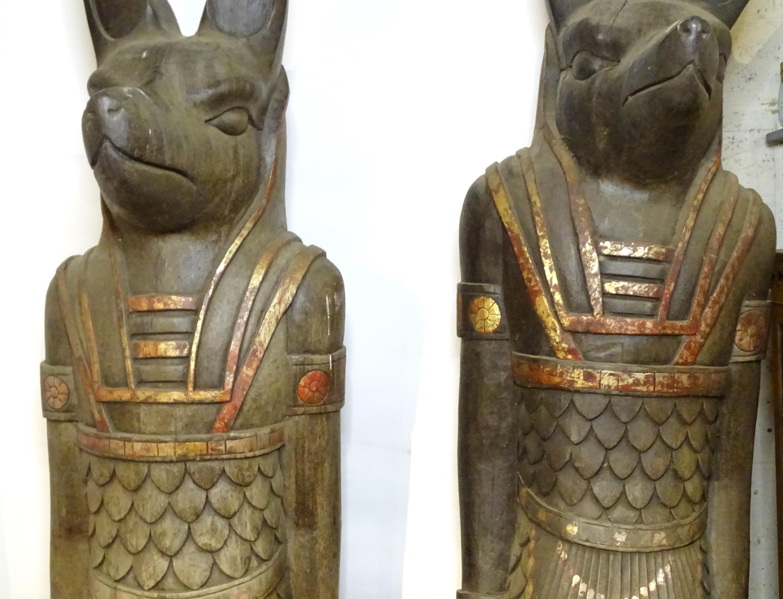 A pair of very large 20thC carved wooden standing Anubis / Ancient Egyptian dog god statues with - Image 50 of 52