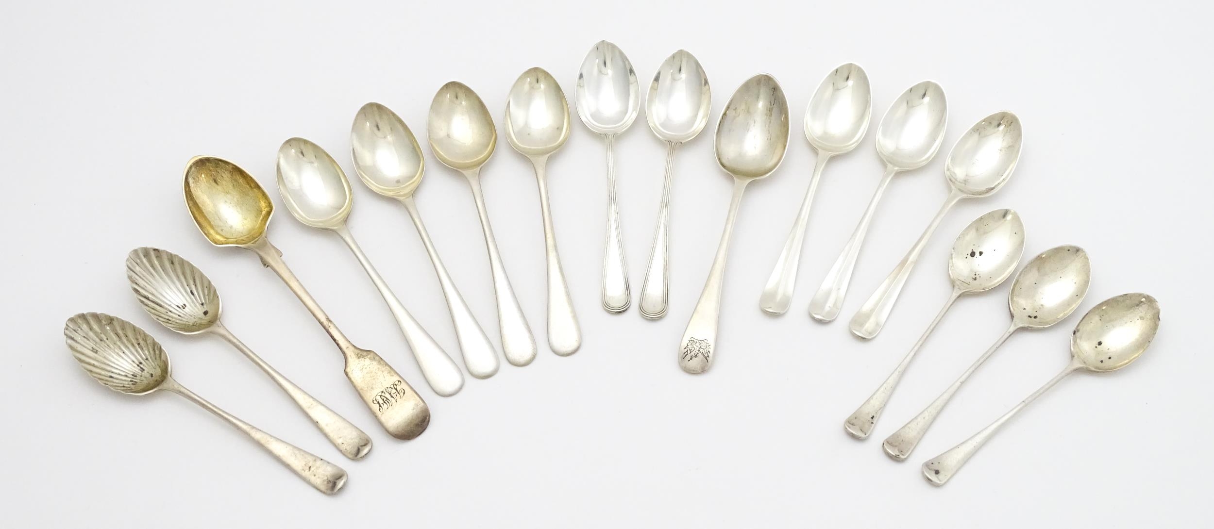 A quantity of assorted Victorian and later silver teaspoons, various dates and makers. Largest