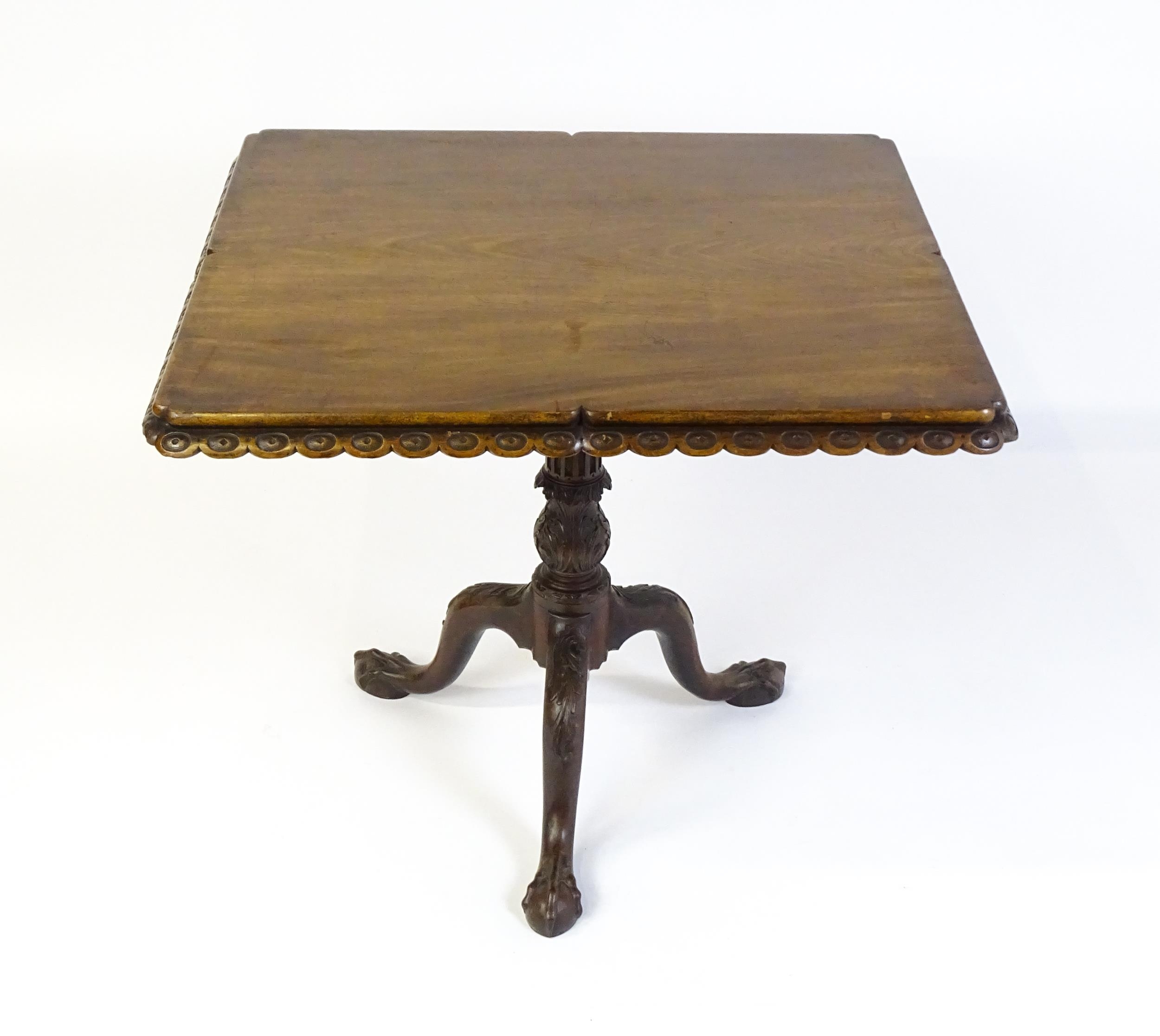 A mid / late 18thC mahogany tilt top table with an unusual moulded surround, re-entrant corners - Image 6 of 15