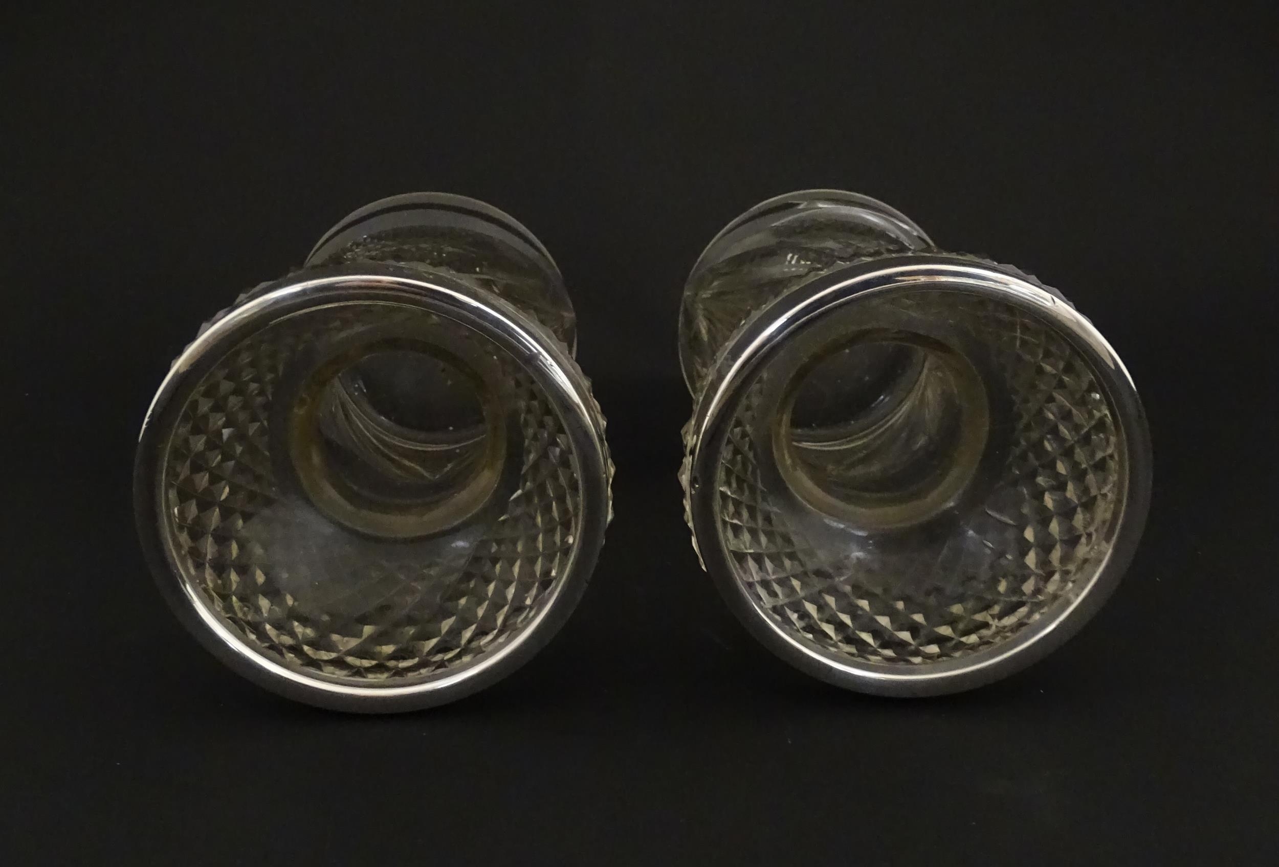 A pair of cut glass vases with silver rims in the style of hyacinth vases, hallmarked Birmingham - Image 8 of 10