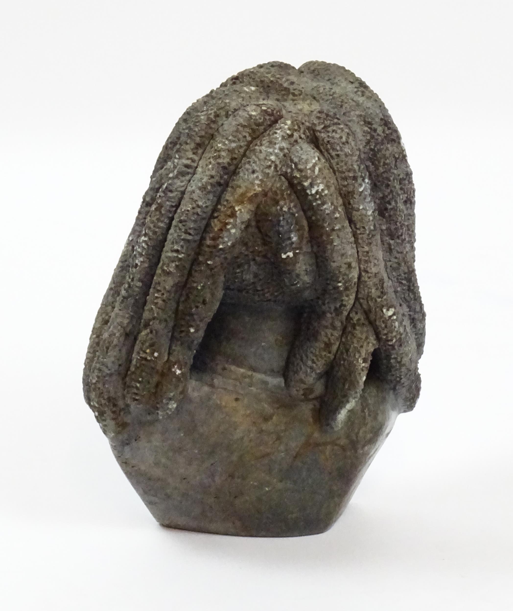 Ethnographic / Native / Tribal : An African carved soapstone bust modelled as a man with dreadlocks. - Image 6 of 6