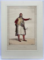 Louis Dupre (1789-1837), Original lithograph hand coloured with watercolour, Titled Palicare de la