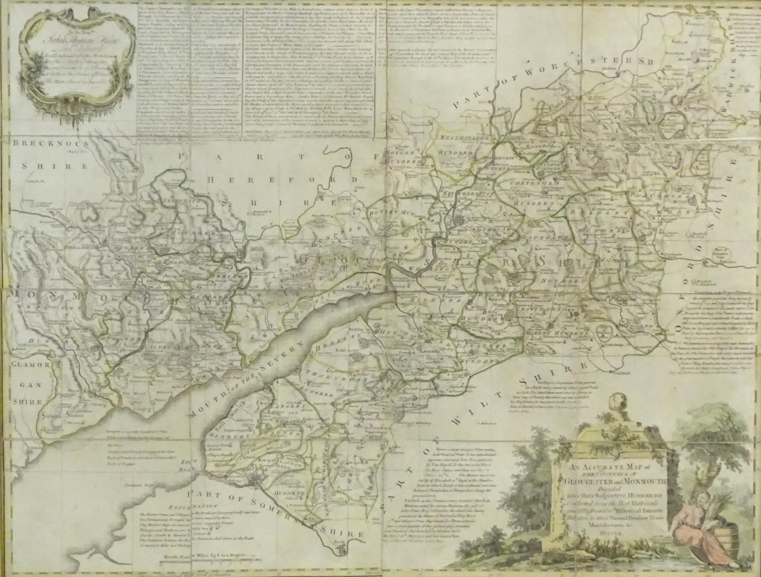 Map: An 18thC map of Gloucestershire with hand colouring, titled An Accurate Map of the Counties - Image 3 of 7