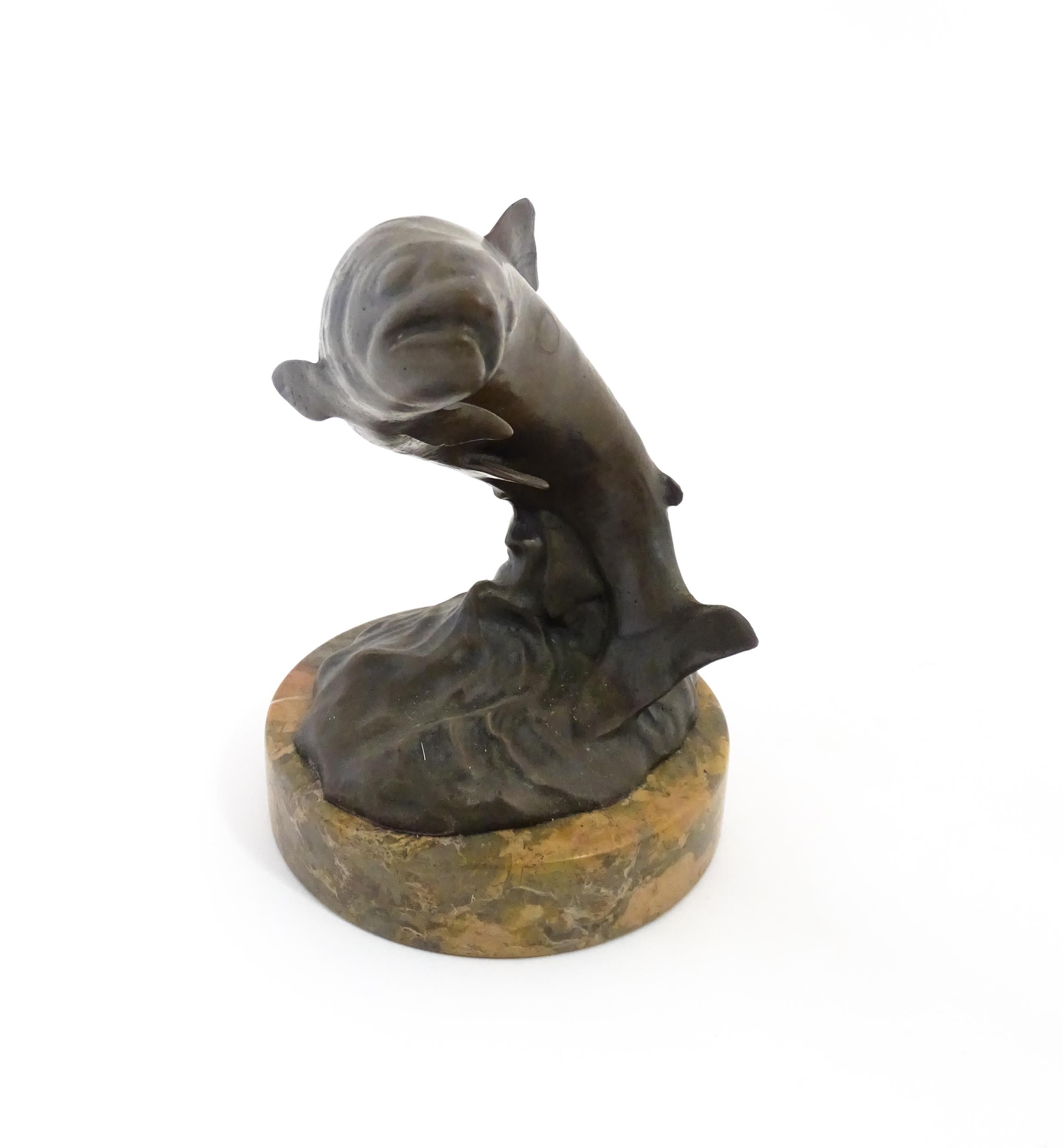 A 20thC cast bronze sculpture modelled as a leaping salmon / fish. Cast signature Andre to base. - Image 3 of 9