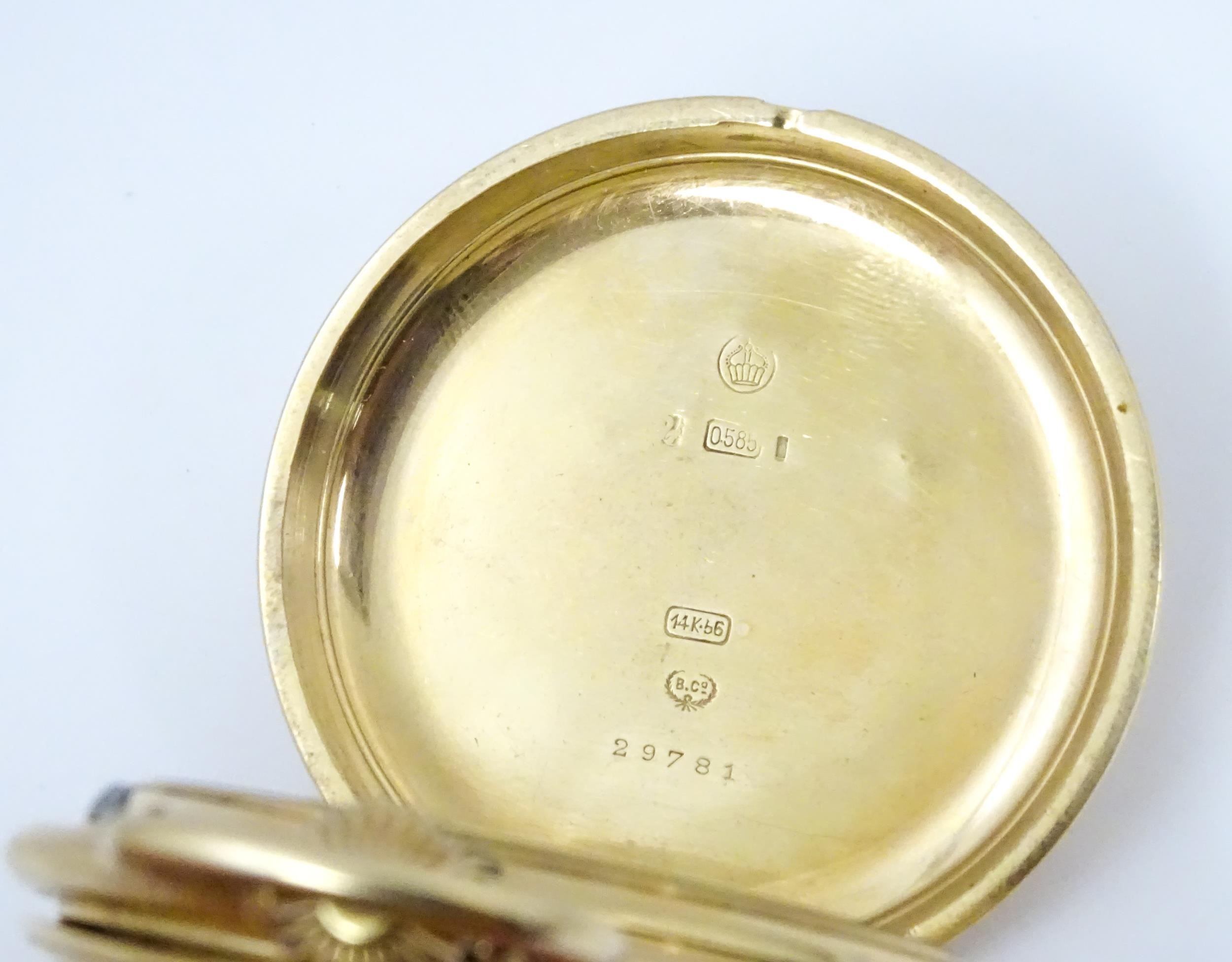 A 14ct gold pocket watch by J. J. Badollet of Geneva, The top wind watch with full hunter case - Image 5 of 10