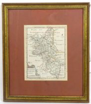 Map: An 18thC engraved and hand coloured map of Buckinghamshire after Robert Morden. Approx. 8 1/