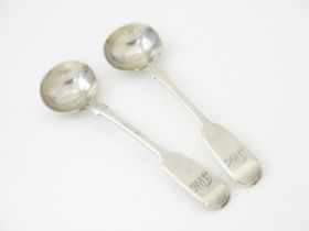 A pair of Victorian silver Fiddle pattern salt spoons, hallmarked London 1855, maker A. B.