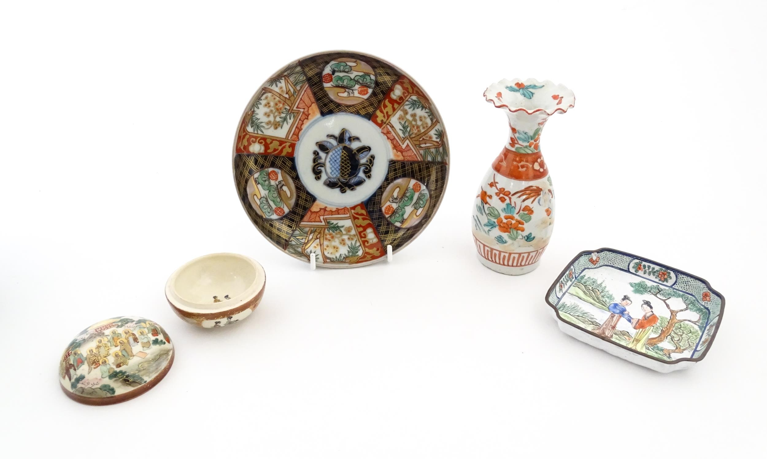 Four Oriental items comprising a dish decorated in the Imari palette, a Japanese Satsuma pot and - Image 4 of 13