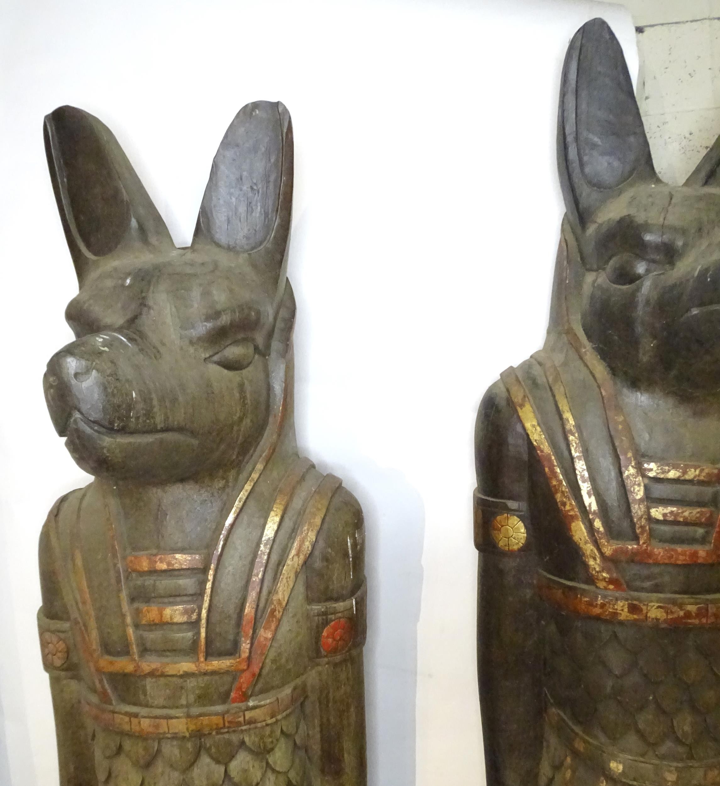 A pair of very large 20thC carved wooden standing Anubis / Ancient Egyptian dog god statues with - Image 3 of 52