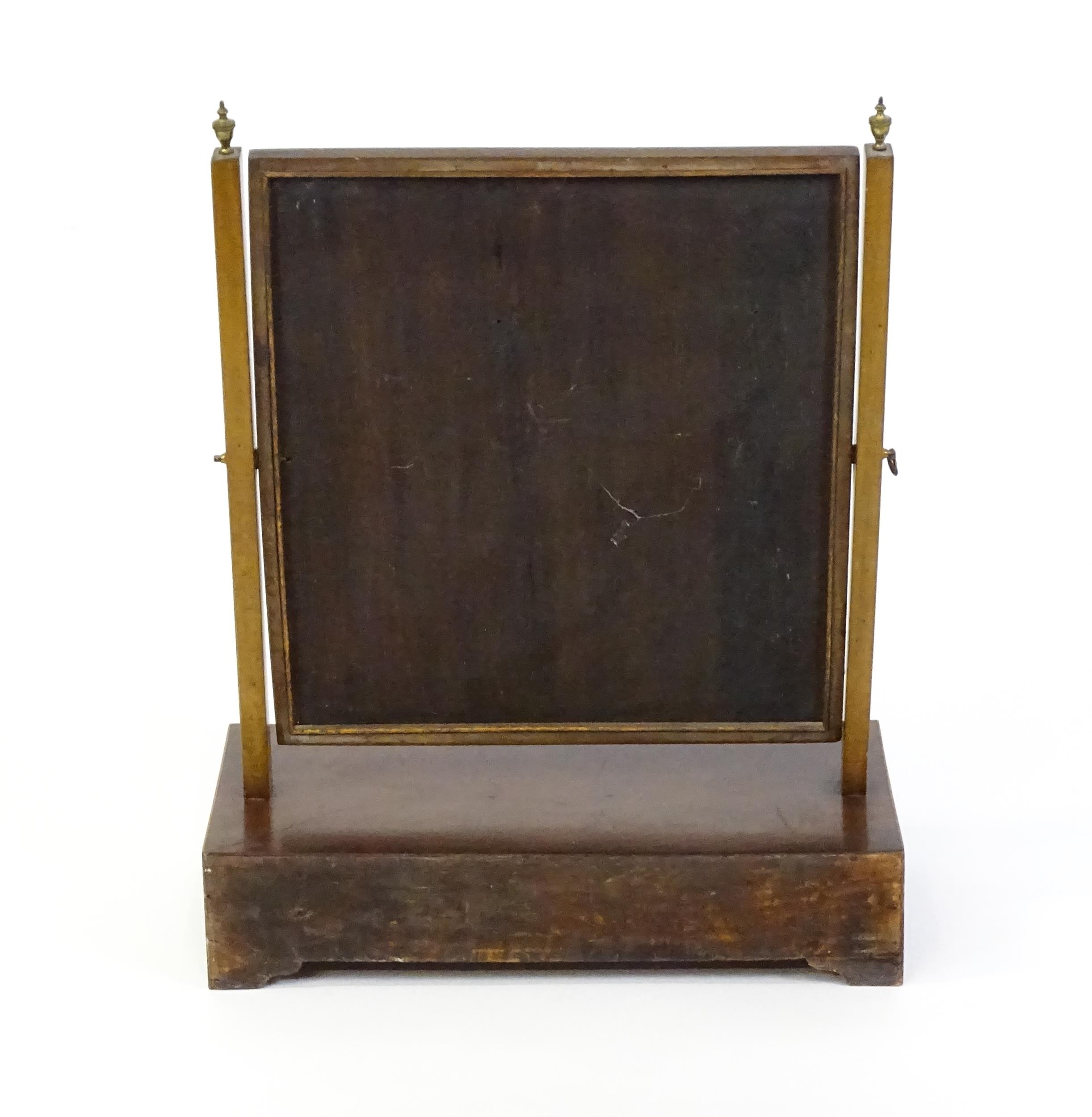 A late 19thC walnut toilet mirror / dressing mirror with satinwood inlay and surmounted by brass - Image 7 of 7
