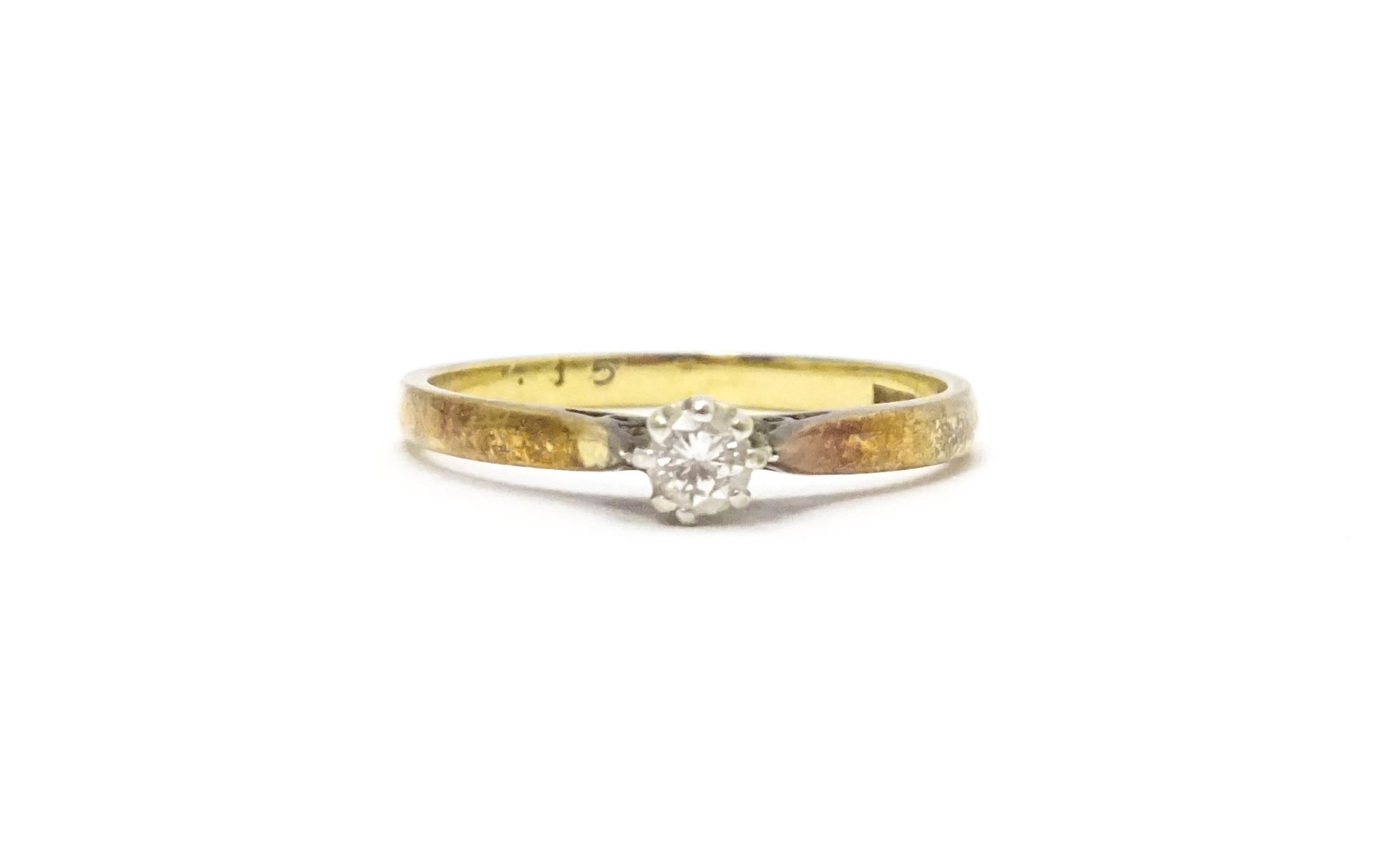 A 9ct gold ring set with diamond solitaire. Ring size approx. L 1/2 Please Note - we do not make - Image 3 of 7