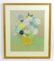 Ruth Burden (1925-2011), Pastel, Flowers in an ochre jug. Signed lower right and titled verso.