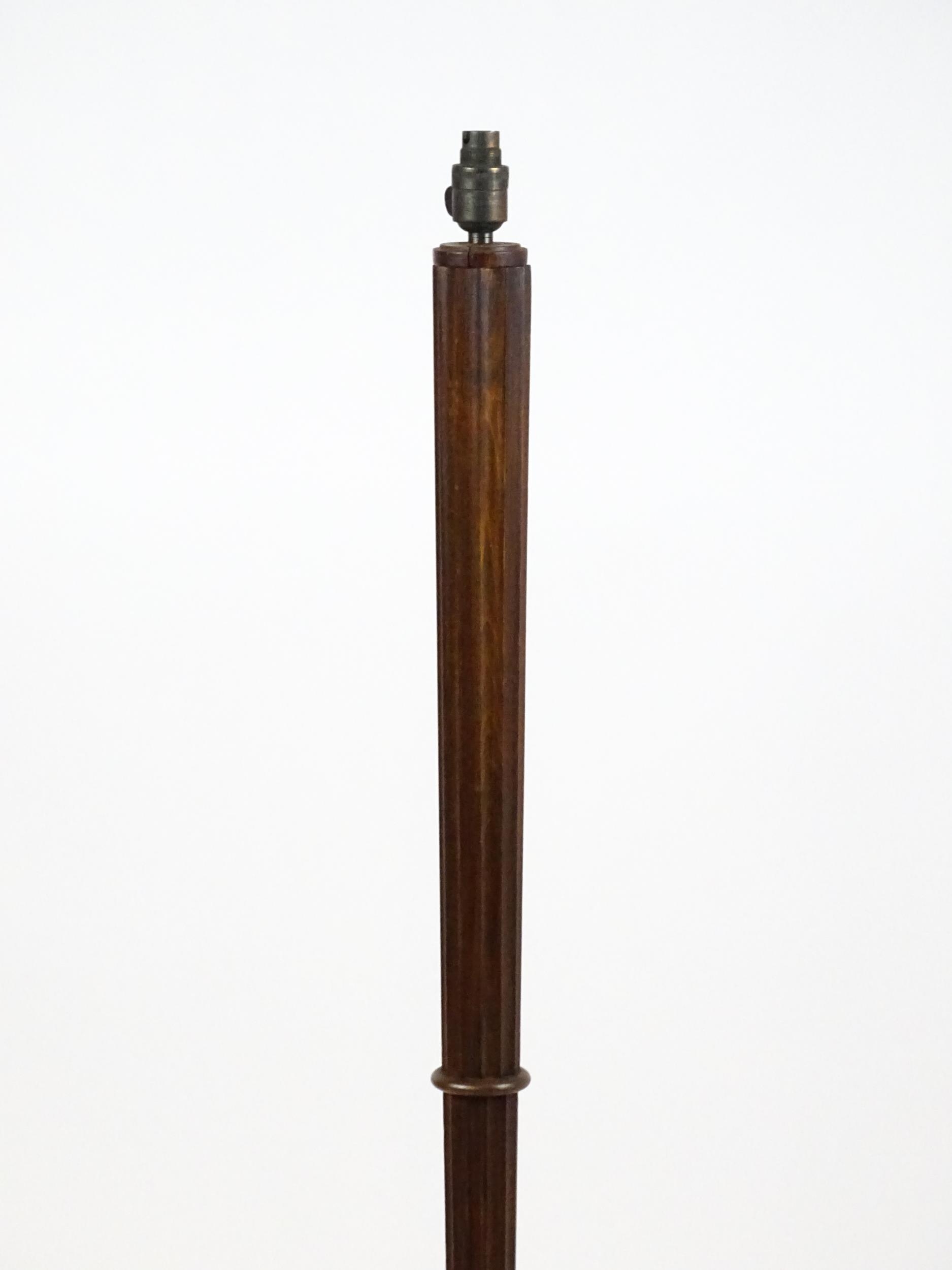 An Art Deco style oak standard lamp with a chamfered stem and a moulded hexagonal base. Approx. - Image 3 of 7