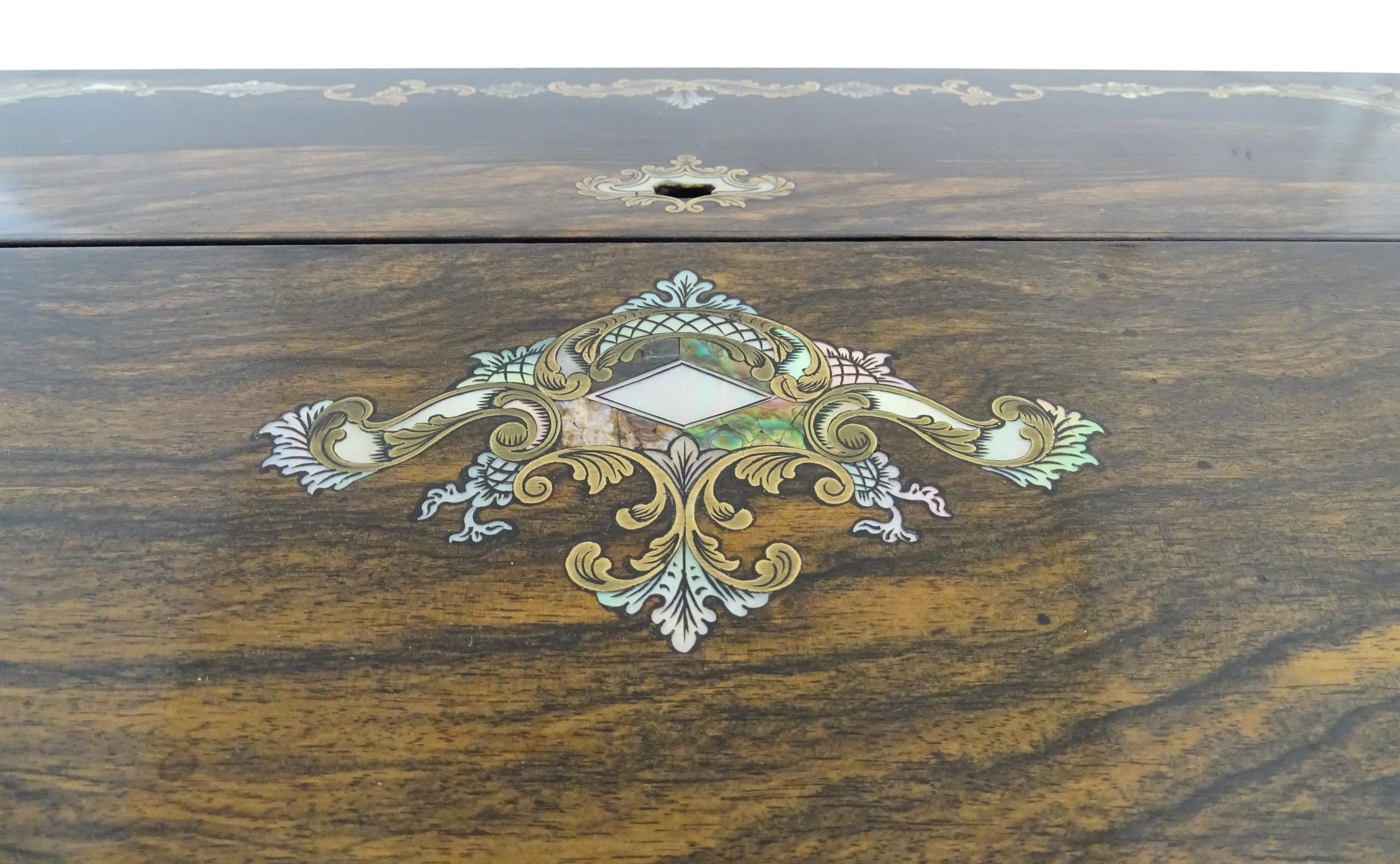 A Victorian coromandel writing box / slope with inlaid brass, mother of pearl and abalone - Image 3 of 20