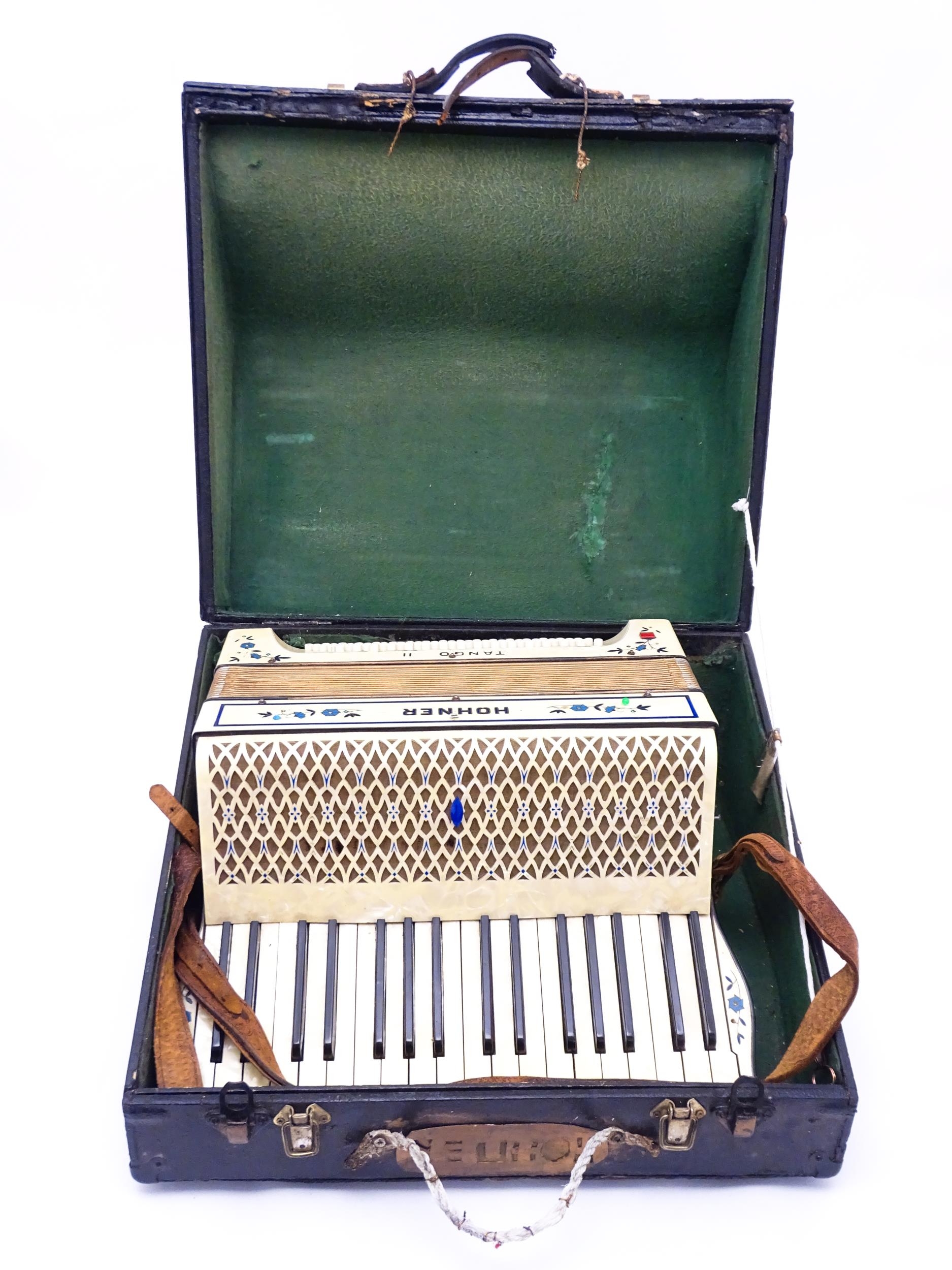 Musical Instrument : a c1930s Hohner Tango II accordion, the body decorated with floral inlay, 34 - Image 2 of 11