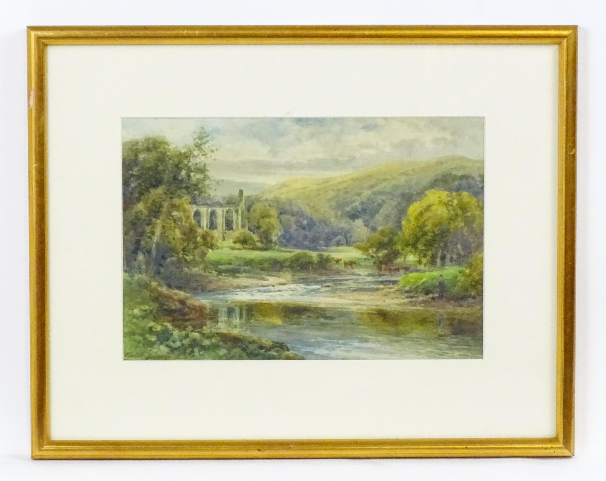 Frank Gresley (1855-1936), Watercolour, Bolton Abbey, A Yorkshire Dales river landscape with