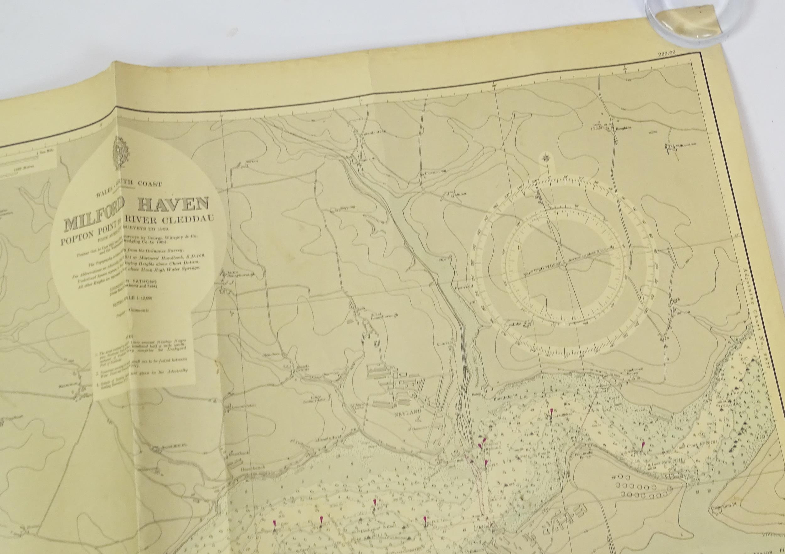 Three mid 20thC Hydrographic Office maritime navigational charts for Wales - South Coast, comprising - Image 14 of 26