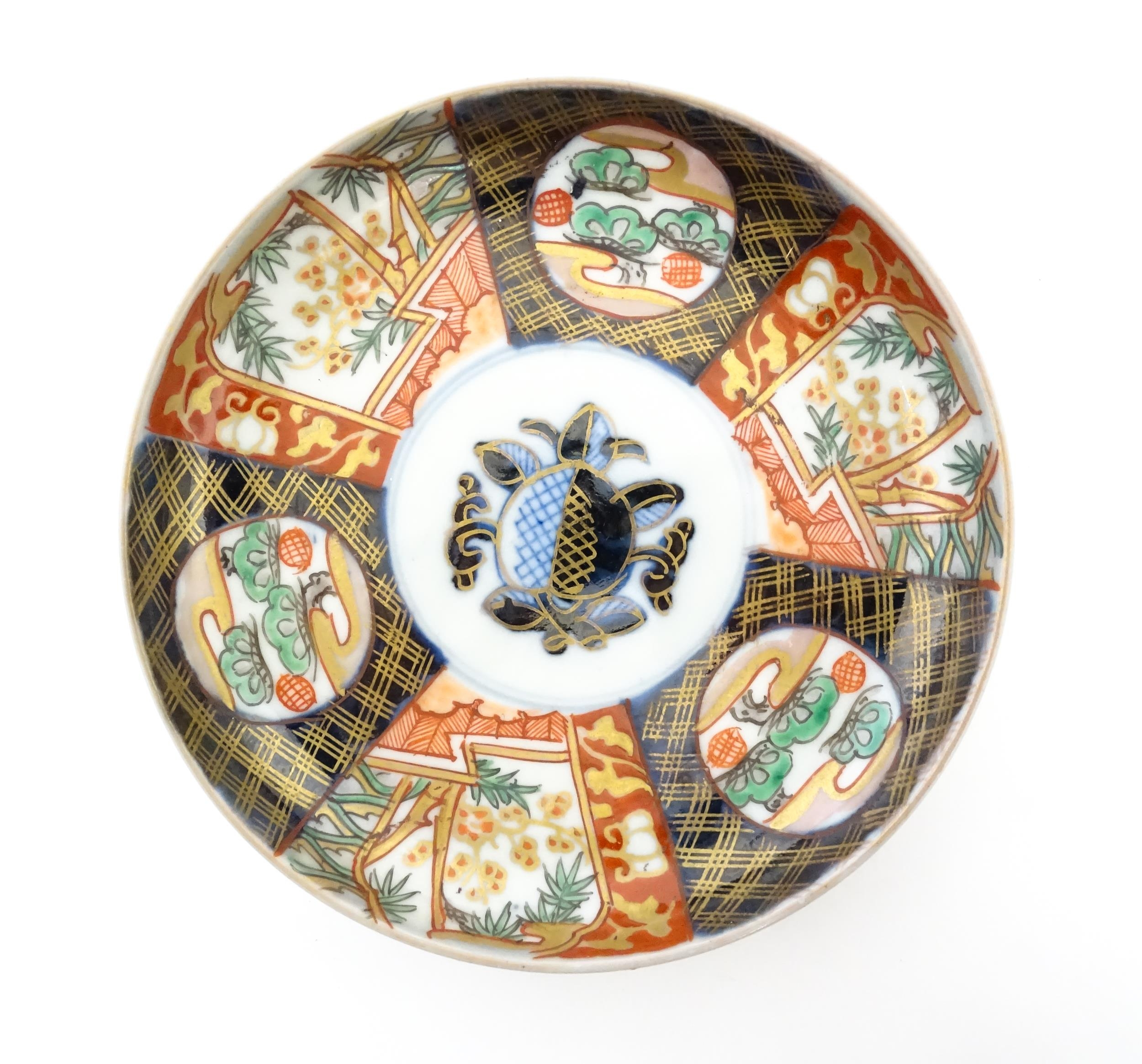 Four Oriental items comprising a dish decorated in the Imari palette, a Japanese Satsuma pot and - Image 8 of 13