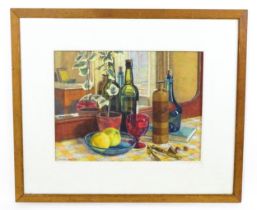 Kenneth Procter (1909-1999), Pastel, A still life study with a plant, bottles, nutcrackers, and a