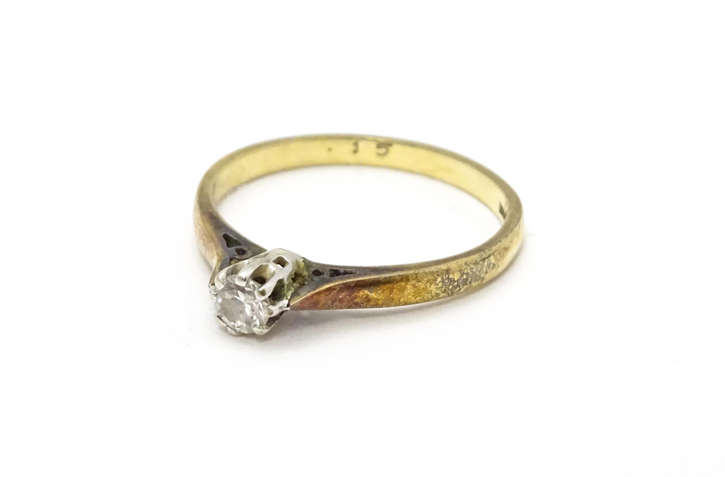 A 9ct gold ring set with diamond solitaire. Ring size approx. L 1/2 Please Note - we do not make - Image 4 of 7