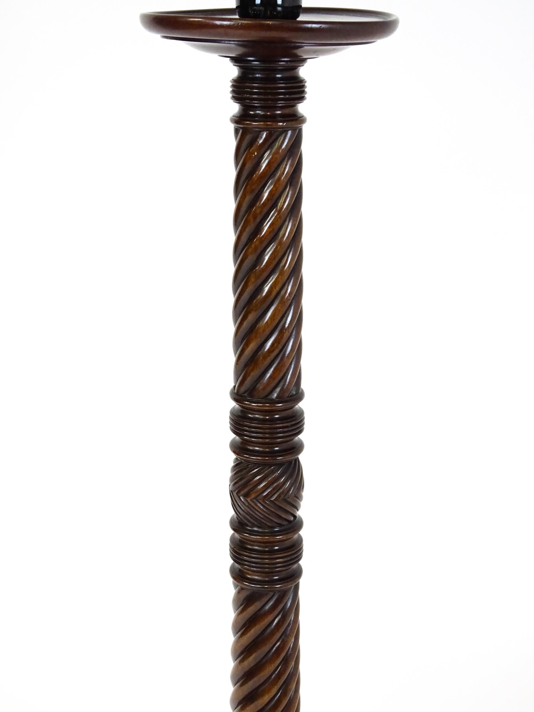 A Victorian mahogany torchiere / jardinière stand with a twist turned pedestal with carved - Image 4 of 7