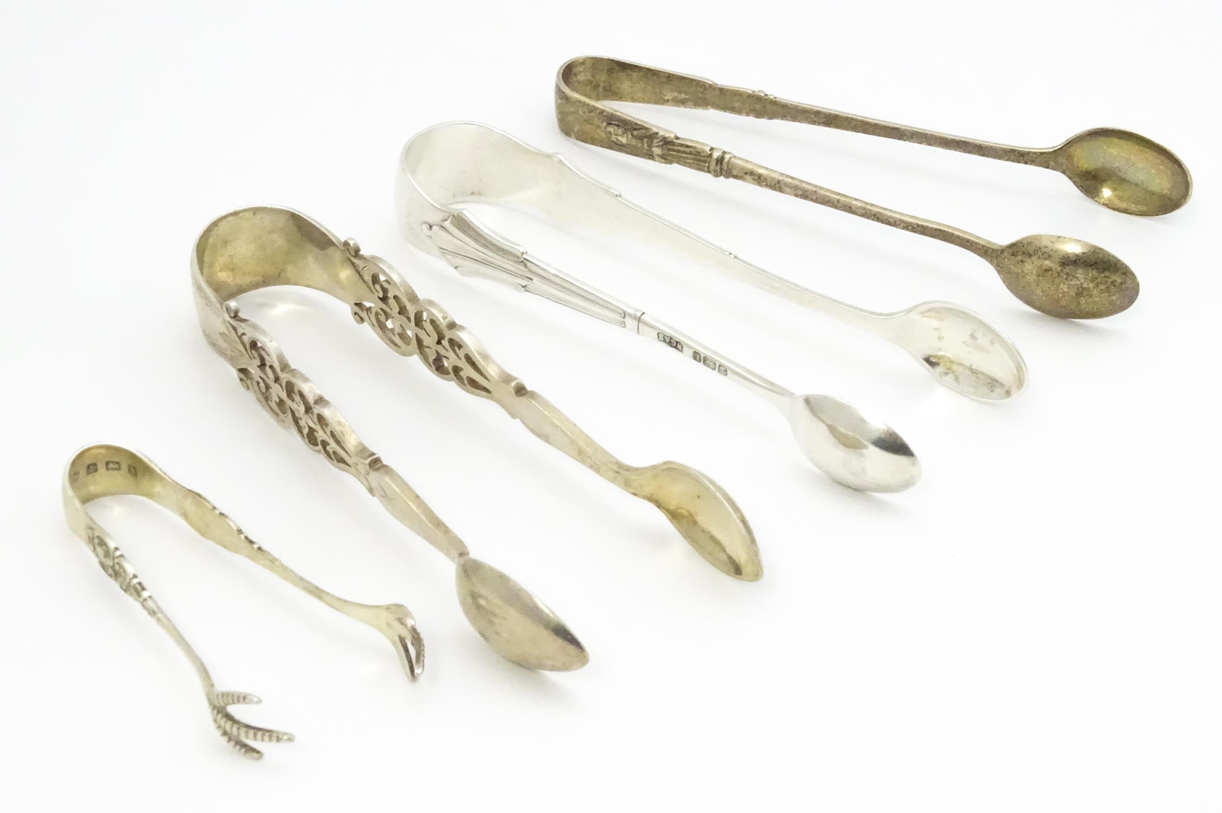 Four assorted silver sugar tongs, to include and Albany pattern example hallmarked Sheffield 1903, - Image 2 of 13