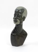 Ethnographic / Native / Tribal : An African carved soapstone bust modelled as the head of a