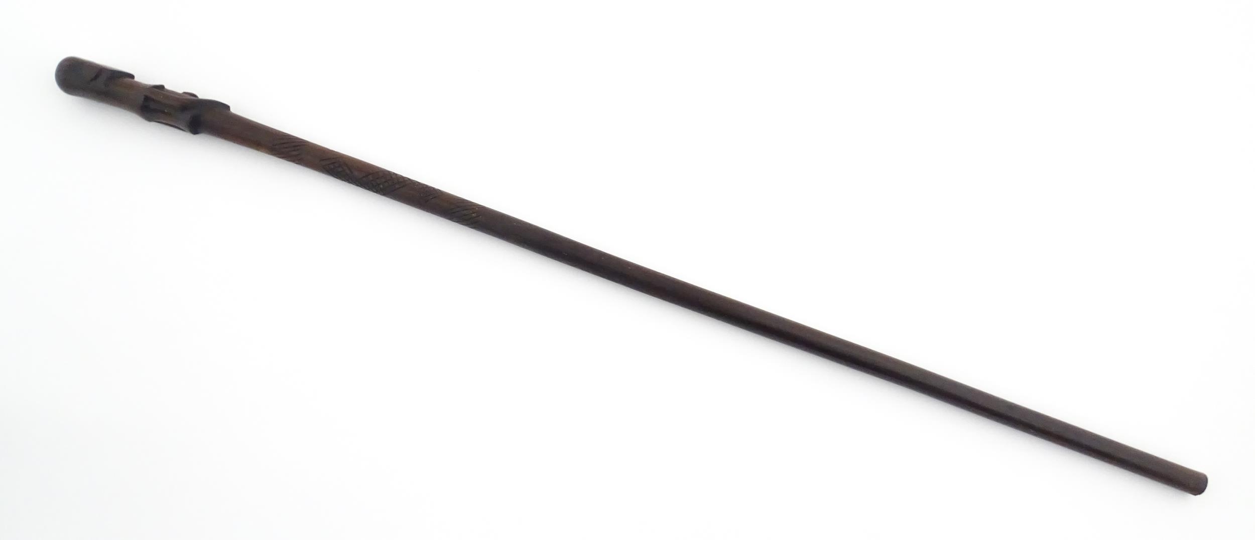 Ethnographic / Native / Tribal : An Australian Aboriginal hardwood walking stick / cane with cross - Image 6 of 7