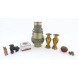 A quantity of assorted Oriental items to include a pair of cast brass vases of tapering form with