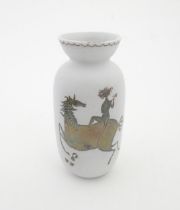 A Swedish vase of cylindrical form with flared rim decorated with a figure on horseback, possibly