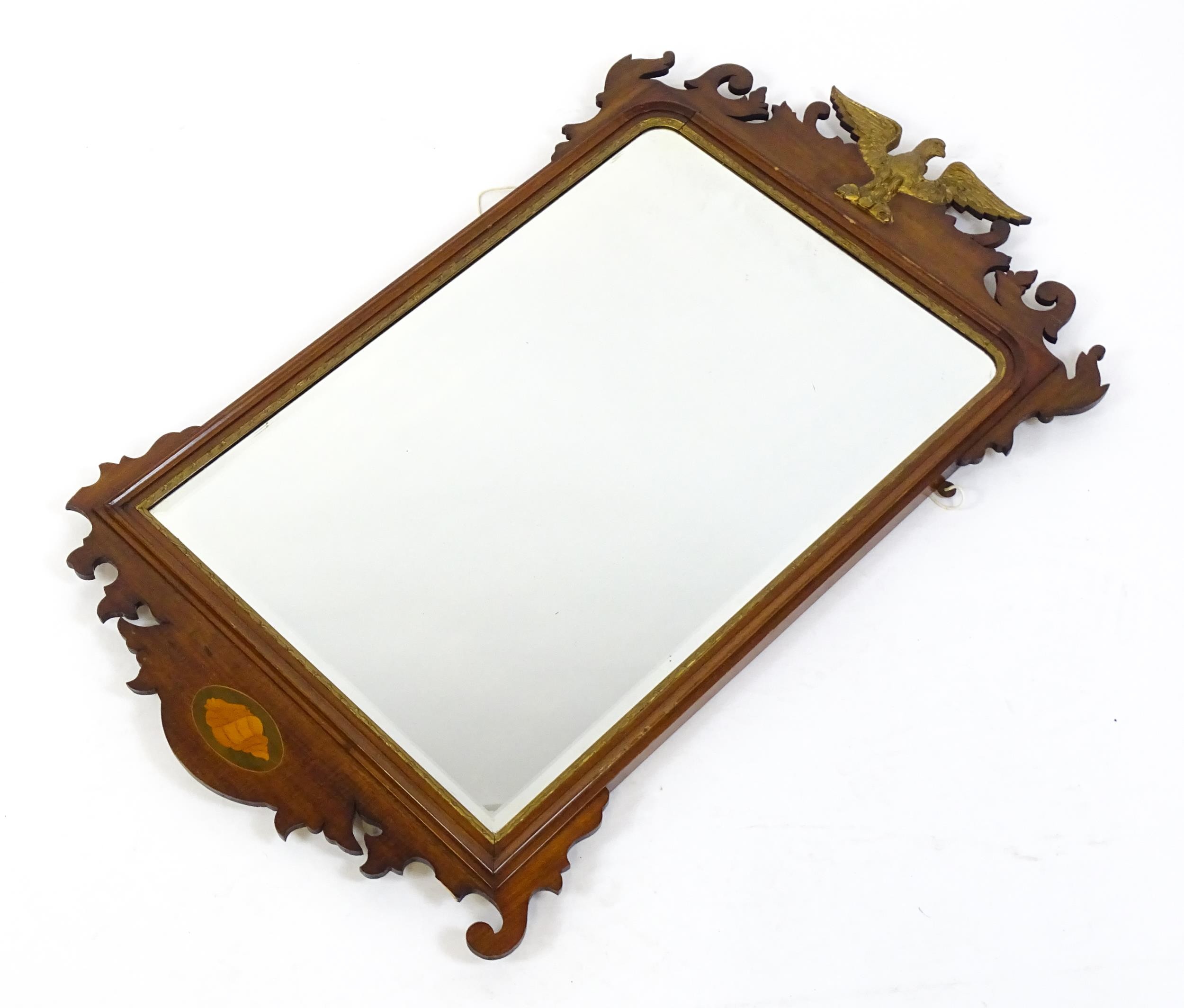 A late 19thC mahogany mirror in the George III style, surmounted by a carved gilt eagle and having - Image 4 of 8