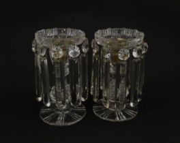 A pair of 20thC cut glass table lustres / candle stands. Approx. 7" high (2) Please Note - we do not