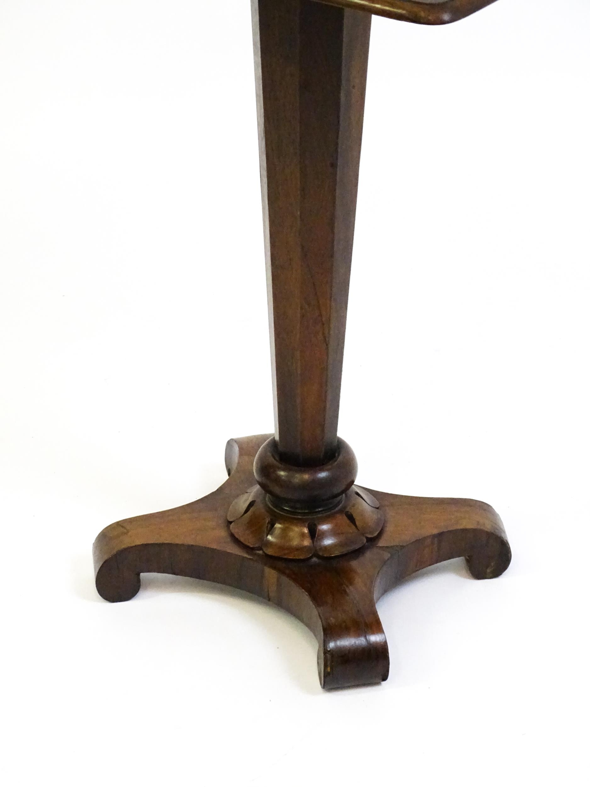A 19thC rosewood occasional table with a canted pedestal above a carved plinth and quatre form - Image 6 of 6