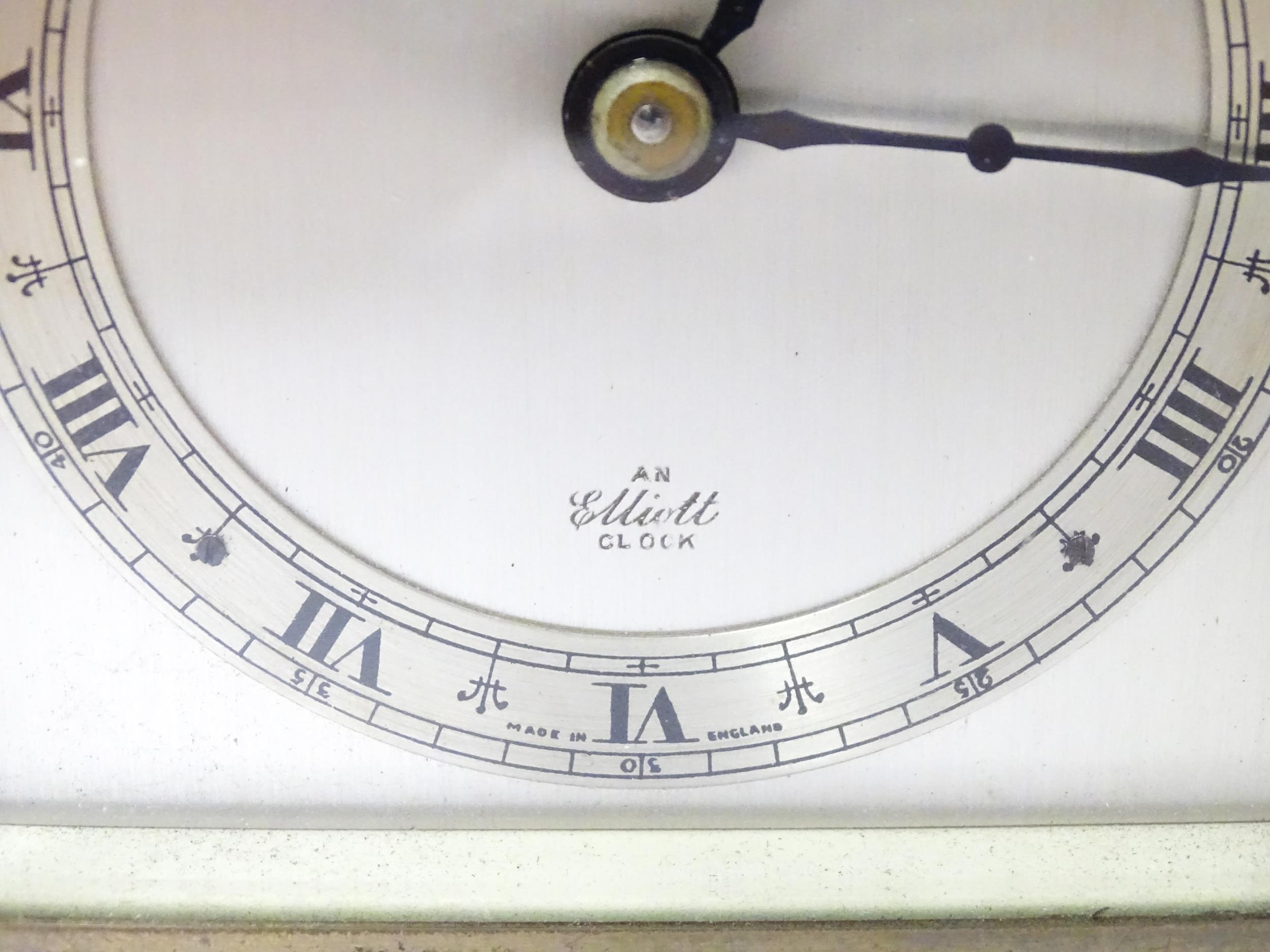 A 20thC mantle clock by Elliott. the dial with Roman numeral chapter ring and signed ' An Elliott - Image 4 of 8