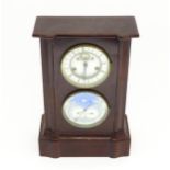 A French perpetual calendar clock, the wooden cased mantle clock having two piece enamel dial with