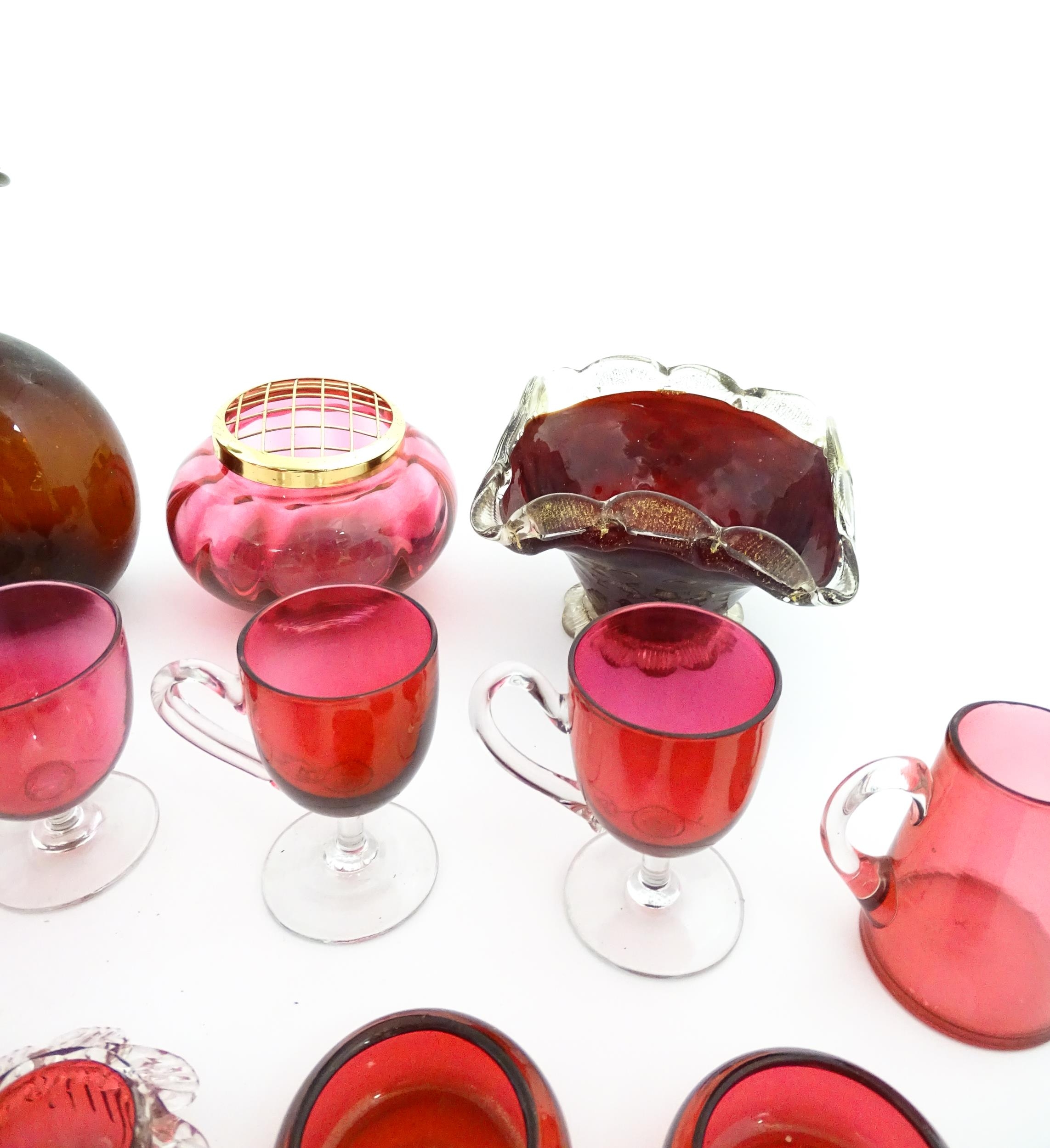 A quantity of Victorian and later assorted glassware to include cranberry glass beakers, drinking - Image 6 of 14