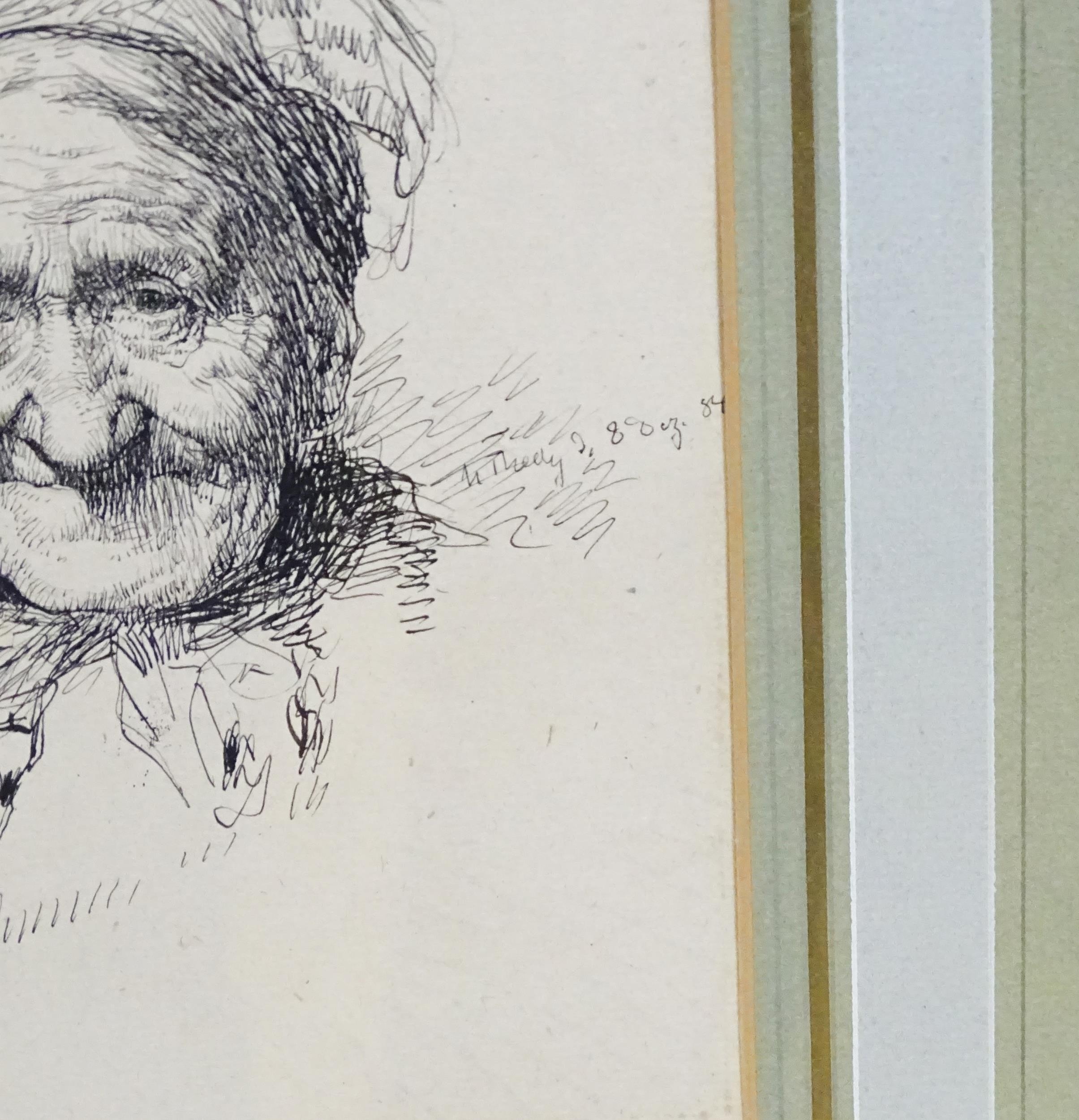 Max Thedy (1858-1924), German School, Pen and ink, A portrait of an old woman. Signed mid right - Image 4 of 4