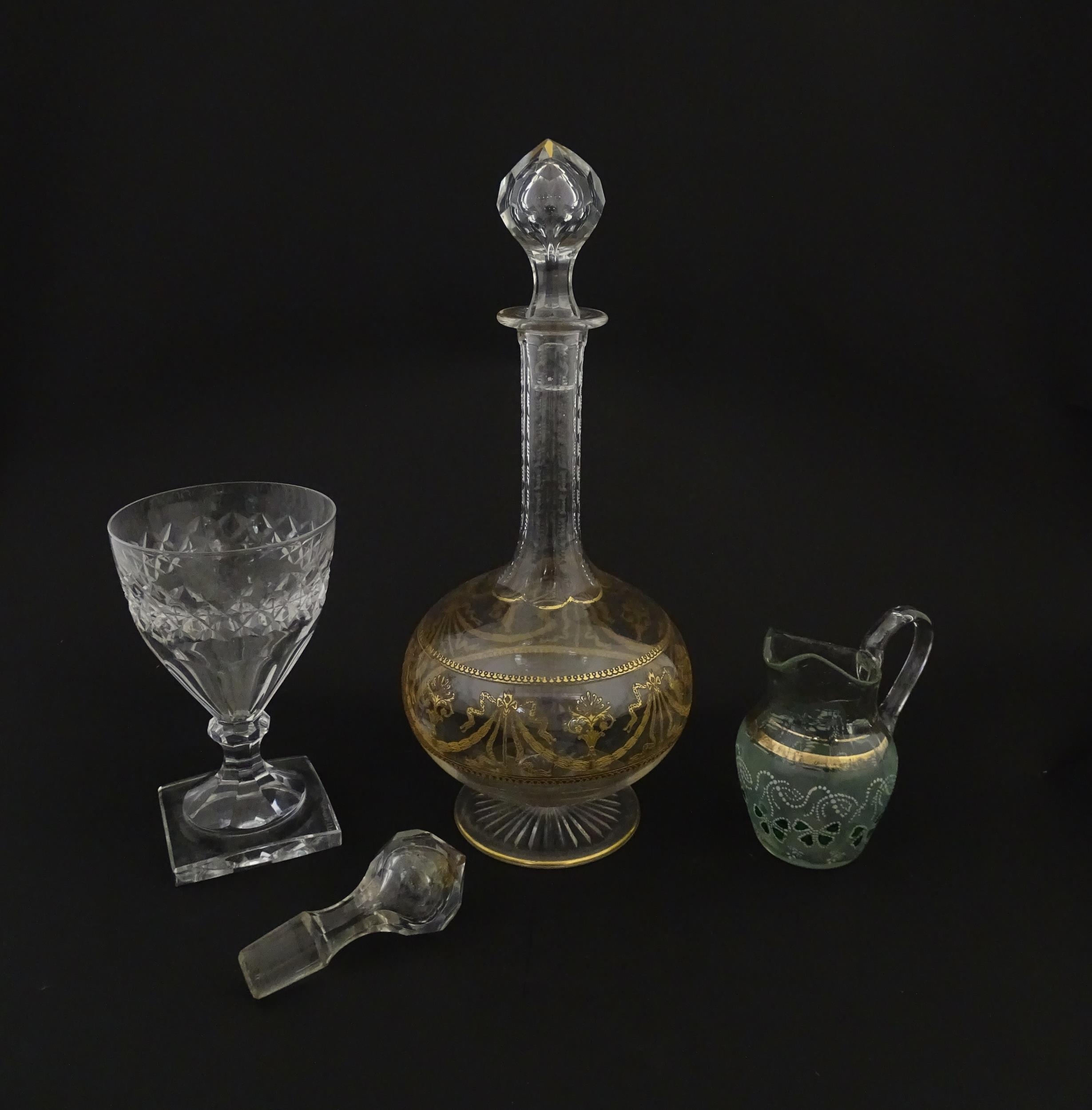 Three items of glassware comprising a Val Saint Lambert glass with squared foot, a decanter with - Image 3 of 13