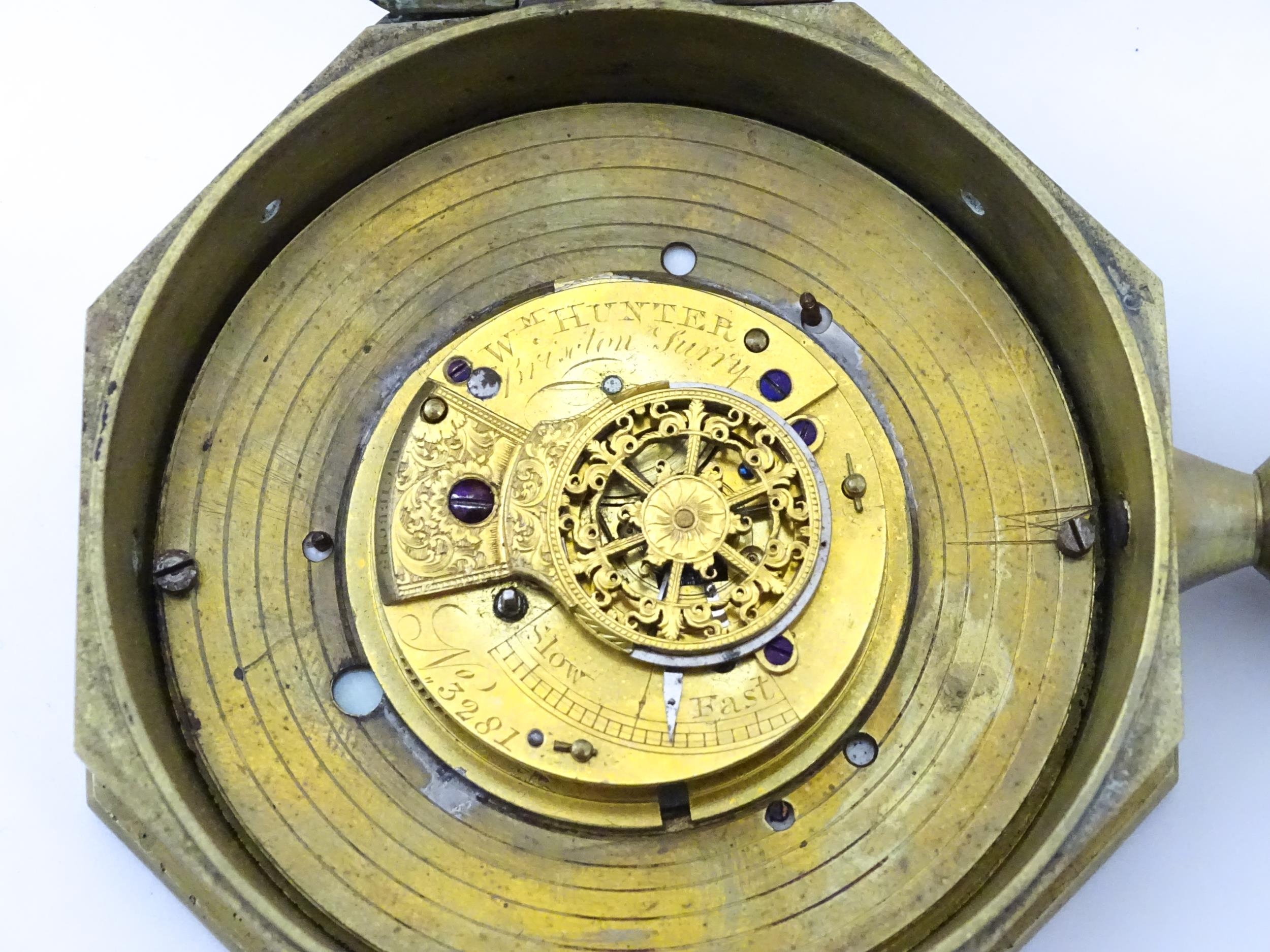 A brass cased hanging sedan style clock of octagonal form, with Roman hours and Arabic seconds. - Image 10 of 10