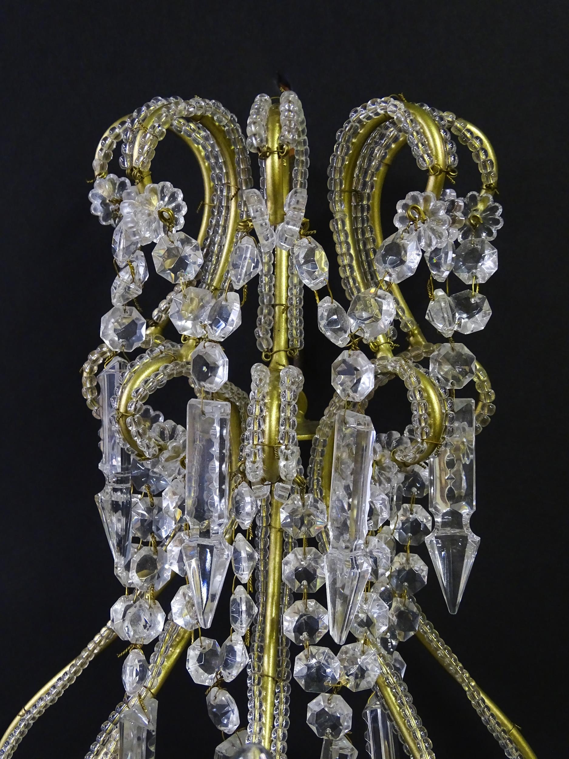 Four Italian wall lights having three branches, and lustre drops. Approx. 18" wide (4) Please Note - - Image 7 of 13