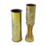 Militaria , WWI / World War 1 / WW1 / First World War : two Trenchart shell cases formed as vases,