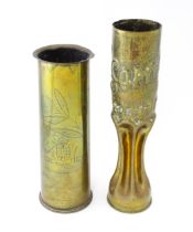 Militaria , WWI / World War 1 / WW1 / First World War : two Trenchart shell cases formed as vases,